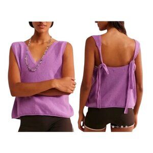 Free People Beach Lavender Cotton Knit Tie-Strap Tank Top V-Neck Small